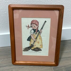 MJ Hummel Framed Cross-Stitch Art “Little Sweeper”